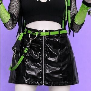 Guess Pvc Goth Black Mini Zip up Skirt